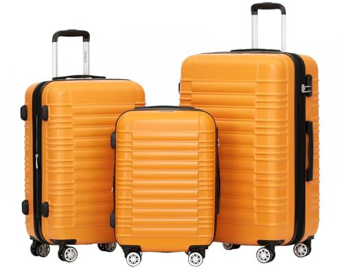 BEIBYE Reisekoffer 2088 Hartschalekoffer Gepäck Koffer Trolley Set, Kofferset in 14 Farben (Orangen)