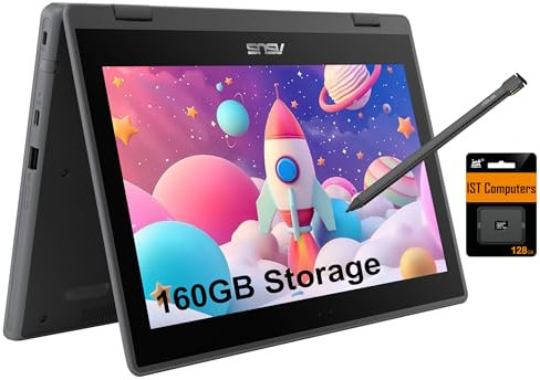 ASUS Chromebook Flip CR1 2 in 1 Laptop (display touch da 11,6 pollici, Intel Celeron N5100, 4 GB di RAM, 160 GB), resistente, impermeabile per studenti e casa,