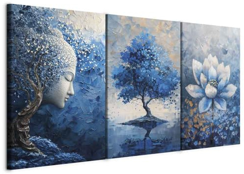 murando - Ensemble de 3 Tableaux d'Art Décoratif Bouddha Arbre 180x90 cm | 3 Pièces de 60x90 cm Chacune, Tableau Triptyque Décoration Murale Chambre, Impression sur Toile, Clous Inclus