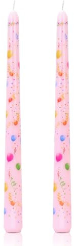 Stabkerzen, 25cm Geburtstagsparty Bedruckt Spitzkerzen Tafelkerzen, lange Brenndauer von 7 Stunden für Kerzenhalter Geburtstag Zuhause Party Dekoration (Hellrosa)