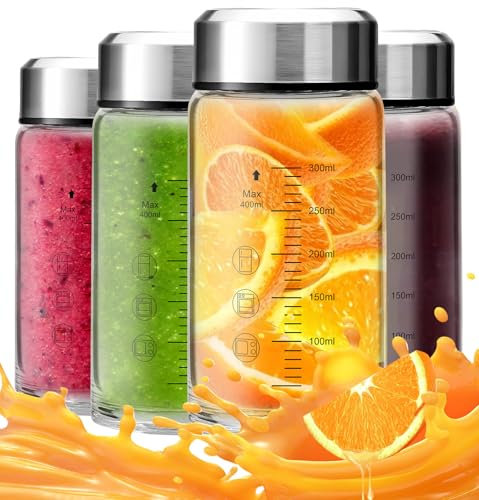 Glas-Saftflaschen mit Deckel, breite Öffnung, wiederverwendbare Wasserflaschen für Entsaften, Smoothies, Infused Water – auslaufsicher, BPA-frei, Premium-Klarglas und Edelstahldeckel