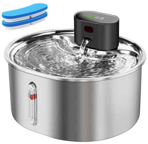 SUPERFA 3.2 L Stainless Steel Cat Water Fountain for Drinking, Wireless Metal Cat Drinking Fountain, 5000mAh Rechargeable Battery