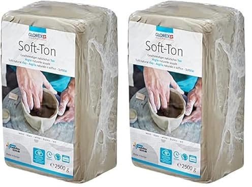 GLOREX 6 8075 301 -Soft Ton weiß 2500 g, natürlicher, besonders weicher und geschmeidiger Ton, lufthärtend und für Brennofen geeignet, sehr gut für Kinder geeignet (Packung mit 2)