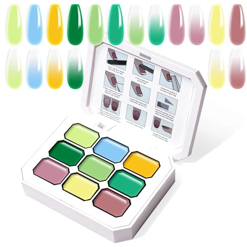 U-Shinein 9 Colors Gradient Painting Gel for Ombre Nails, Palette R | 9 colors ombre gel nail polish for ombre nails aura nails, french manicure diy nail art,perfect for home diy & salon