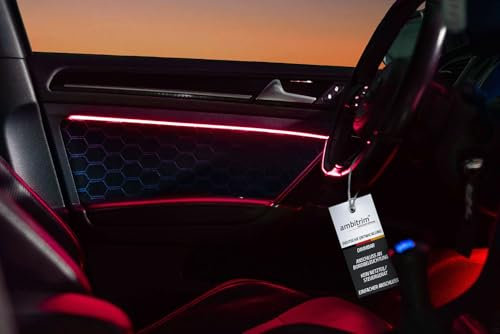 ambitrim® Digital LED einfarbig Ambientebeleuchtung universell passend (Rot, 2 Türen + 1 Armaturenbrett)
