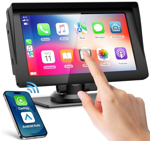 Volam 7 Pulgadas Carplay Inalambrico Pantalla Coche, Car Play y Android Auto Pantalla Táctil para Coche con Radio Bluetooth Navegador Mapa Voice Asistente de Voz FM AUX