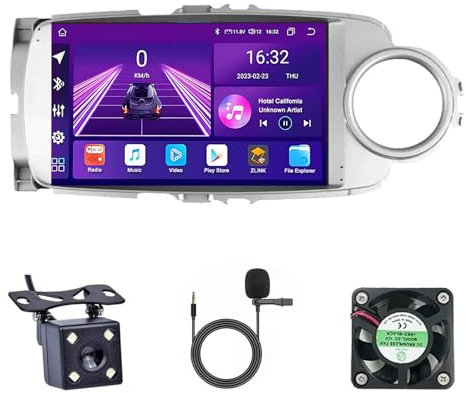 Android 15 Radio de Coche 9 Pulgadas Pantalla Táctil 2 DIN para Toyota Yaris 2012-2017 con Carplay Inalámbrico Android Auto Bluetooth GPS FM WiFi USB Apoyo Mandos Volante+AHD Cámara(A,U3(4G+64G))