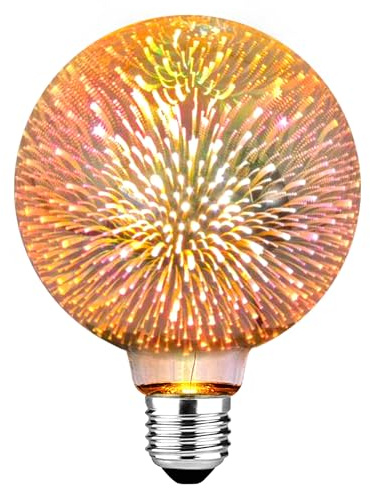 Glühbirne E27 LED Vintage 3W mit 3D Feuerwerk-Effekt Glasgehäuse Ø95mm | Edison Vintage Glühbirne E27 Retro LED Filament Lampe für Nostalgie und Retro Beleuchtung im Haus Café Bar
