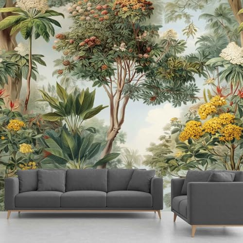 Générique Papier Peint Intissé Forêt, Papier Peint Panoramique Arbre Jungle Floral Botanique, Fresque Murale – Décoration Murale Pour Salon, Chambre, Bureau – 350 x 256 cm(non adhésif)