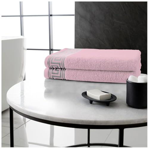 GC GAVENO CAVAILIA 2 Pack Egyptian Cotton Bath Sheet Towel Sets Bathroom, 500 GSM Greek Patterned Towels 80x140 CM, Super Soft Highly Absorbent Extra Large Beach Towels, Blush Pink
