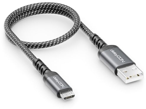 deleyCON 0,30m Cable Micro USB Corto Cable de Carga y Datos Cargar y Sincronizar USB-A a Micro USB Adaptador - Móvil Smartphone Tablet Cámara Mando PS4 etc.