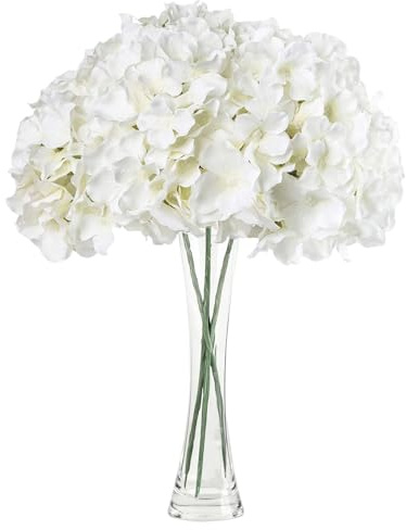 GIUSOBG Flores Artificiales Decoracion 3 Piezas Hortensias Artificiales 68 CM Ramos de Flores Secas Tacto Realista Flores Plastico,para Bodas,Oficinas,CafeteríAs,Decoración del Hogar (Blanco)