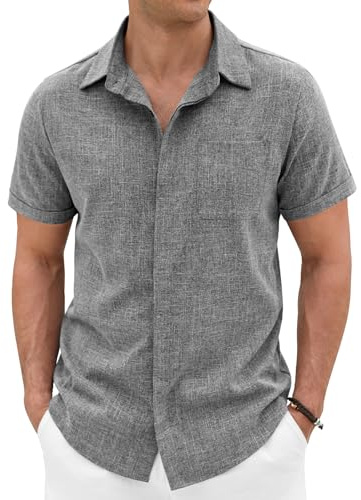 Xnova Chemise Homme Manches Courtes avec Boutons Cachés, Chemisette de Couleur Unie Professionnel et Décontracté été Haut Confortable (Gris01, XXL)