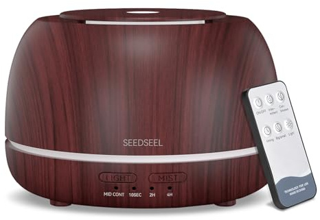 SEEDSEEL 300ML Essential Oil Diffuser, Aromatherapy Diffuser with Remote Control, 4 Timers, 7-Color LED Light and Waterless Auto-Off for Room, Bedroom, Home
