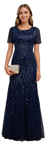 Infuness Damen Pailletten Brautmutterkleid Lang Tüll Meerjungfrau Kleid Elegant Hochzeitsgast Abendkleider für die Hochzeit