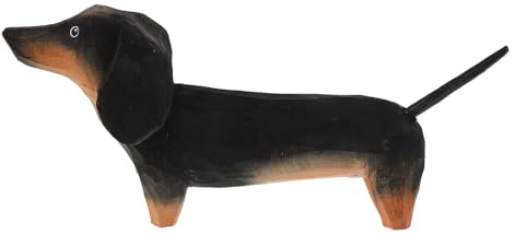 Cabilock Handgeschnitzte Dackelfigur, Elegante Tischdeko für Bücherregal | Schwarze Miniatur, Natürliche Maserung, Platzsparendes Design, für Schreibtisch und Regal