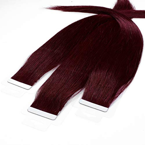 hair2heart Tape Extensions Echthaar Glatt - 10 Tapes 2.5g 50cm Burgundy