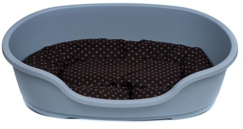 adena Hundekorb 48 cm - 125 cm mit Kissen / 110 cm Korb grau - Tupfen braun