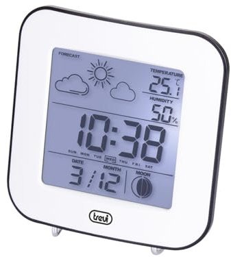 Trevi ME 3106 Stazione Meteo, Temperatura Interna, Umidità, Previsioni Meteo, Fase Lunare, Calendario, Sveglia, Bianco