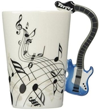 ufengke Note Musicali Design Tazza da caffè Tazza da tè Tazze Grandi, Manico Chitarra Blu Creativo, Tazza Personalizzata in Ceramica, per Regalo, La Famiglia E Ufficio