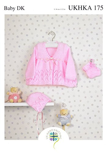 Double Knitting DK Pattern - Baby Lacy Matinee Coat Bonnet & Bootees (UKHKA 175)