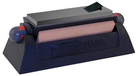 AccuSharp Deluxe Tri-Stone Knife & Tool Sharpening System Kit, Slip Resistant, Mountable Rubber-Grip Base, Quickly Sharpens, Restores, Repairs & Hones All Types of Blades & Knives, Black