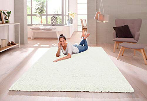 SHAGGY RUG 30MM / 3cm Modern Rugs Living Room Extra Large Small Medium Rectangular Size Soft Touch Thick Pile Living Room Area Rugs Non Shedding (Cream Ivory, 60cm x 110cm (2ft x 3.6ft))