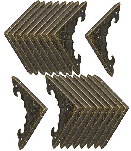 sourcing map Box Eckenschützer Vintage Dreieck Metall Rahmen für Möbel Schreibtisch Schmuckschatulle Tisch Bronzeton 18 Stück