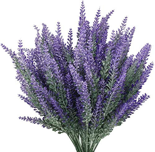 Ruiuzi Künstliche Blumen beflockt Kunststoff Lavendel Bündel 4er Pack gefälschte Pflanzen Hochzeit Zaumzeug Bouquet Indoor Outdoor Home Küche Büro Tisch Tischdekoration Arrangements