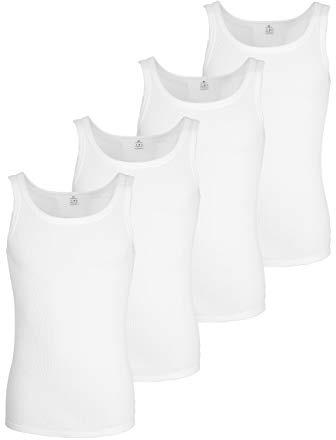 Götzburg Pack of 4 Men's Classic Tank Top White - Combed Fine Rib - 100% Natural Cotton, White, XXL/8
