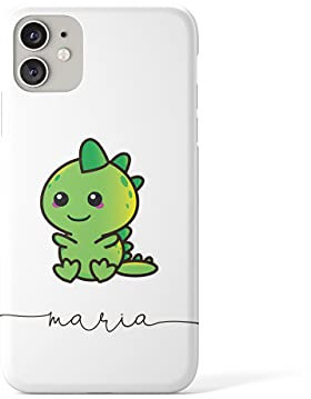 Tirita Personalised Initials Custom Hard Phone Case Compatible with iPhone 11 Pro Max Chubby Dinosaur Happy Dino