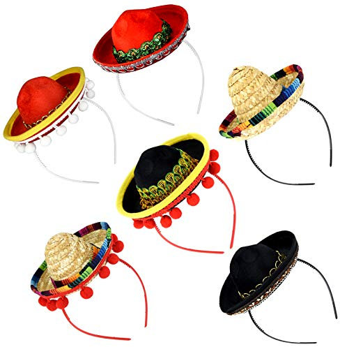 HOVEOX Lot de 6 bandeaux en paille pour fête - Chapeaux de fête - Cinco De Mayo