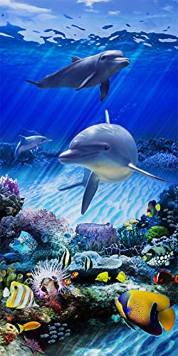 Große Strandtücher Handtuch Microfiber XL XXL,Wasseraufnahme Schnell Trocknend Badetuch,Delfin Ozean Motiv,für Schwimmen,Camping,Sandstrand,Picknick (Delfin 3,150 × 180 cm)