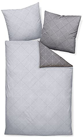 Palermo Janine Mako Satin Bettwäsche-Set 2tlg Silber grau 2 teilig Wende 135x200cm & Kissen 80x80cm Geometrisches Muster