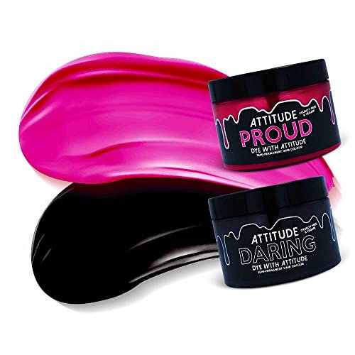 Attitude Hair Dye Haarfärbemittel Semipermanenter Haarfarbstoff POP ROCK Duo Kombiset mit 2 Töpfen Haarfärbemittel Schwarz/Rosa