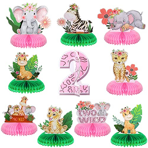 Ireer 10 Stück 2 wilde Geburtstagsparty-Dekorationen, Safari-Tischdekoration, Dschungel, 2. Tiere, Safari-Mittelstücke für Tische, Tiere, 3D-Tischdekoration für Jungen, Mädchen, Geburtstag, Babyparty