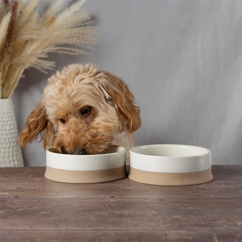 Scruffs Scandi 2 Piece Non Tip Pet Food & Water Bowl - 16cm - Cream