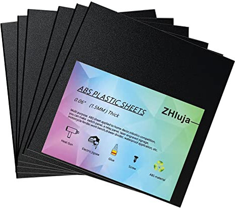ZHluja Schwarze ABS-Kunststoffplatten - 1.5mm dick, 30,5 x 30,5 cm, 6 Stück zum Laserschneiden und formbar