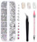 1500 Pièces,6 Tailles Strass Gemmes, Diamants en Cristal à Dos Plat,avec pincette Pick Up et stylo pointeur strass Picker,pour Art d’Ongles et la Décoration de Bijoux Rose