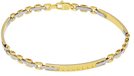 generico Armband aus Gelb- und Weißgold, 18 K, 750, für Herren, halbstarr mit Platten, quadratisch, Dicke 3 mm, Länge 21 cm, hergestellt in Italien., 21 cm, Goldfarben, Nicht zutreffend.