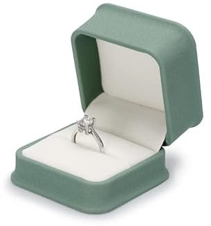 Oirlv Elegant Ring Box in Matcha Green Soft Velvet Lined Ring Storage Box for Engagement, Wedding, Compact 6.5x6.5x5cm