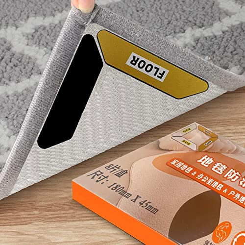 8 Stück doppelseitige Anti-Curling Rug Gripper Teppichgreifer Antirutschmatte, waschbarer und wiederverwendbarer, Rutschfester Teppichgriff für Hartholzböden, Teppiche und Matten