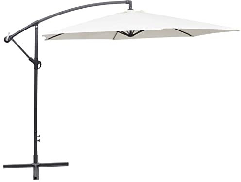 FIRBNUS Sombrilla Voladiza de Jardín con Manivela Poliéster Blanco Arena 300x248 cm Parasol Exterior Buena Ventilación y Protección Contra UV Sombrilla para Patio Terraza Tomas Café con Familia
