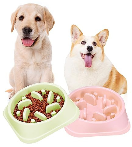 LIUCONGBD 2PCS Slow Feeder Dog Bowl, 16cm/6.3in Anti-Choking Interactive Puzzle Pet Bowls to Promotes a Healthy Eating, Non-Slip Cat Bloat Stop Food Bowl for Small and Medium Pets(Green+Pink)