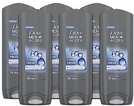 Dove, Dove Men+Care Cool Fresh, Duschgel für Herren, 3-in-1, feuchtigkeitsspendend für Körper, Gesicht und Haar, mit MicroMoisture-Technologie, spendet 24 Stunden Feuchtigkeit, 12 Stück à 250 ml