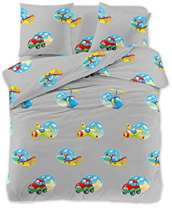 FEBE Bettwäsche Fahrzeuge Bettbezug-Set 140x200 + Kissenbezug 2 Teilig mit Reißveschluss