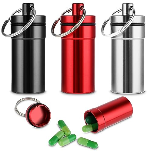 WLLHYF Lot de 3 boîtes à pilules étanches avec porte-clés - En aluminium - Petit format - Organiseur de médicaments - Pour les voyages en plein air, le camping