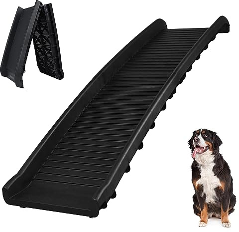 Aufun Hunderampe Faltbare Kunststoff Auto Klappbar Hundetreppe Kofferraumrampe für Haustiere Einstiegshilfe, Anti-Rutsch Hundeautorampe Petwalk mit Gummipuffer bis 90 kg, 156 x 40cm Schwarz
