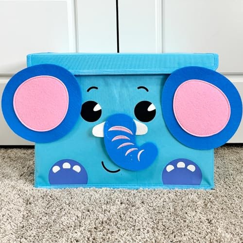 QUOKKA Spielzeug Aufbewahrungsbox für Jungen und Mädchen – 40x30x25 cm Spielzeugkisten für Kinder mit Elefanten -Zusammenklappbar – Griffe – Klappdeckel –Stoffbehälter für Spielzimmer