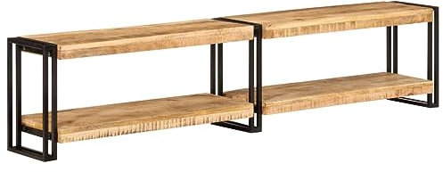 vidaXL - Modern TV Cabinet with Shelves, Made from Solid Mango Wood Metal Frame, Ideal for Living Room - Brown
